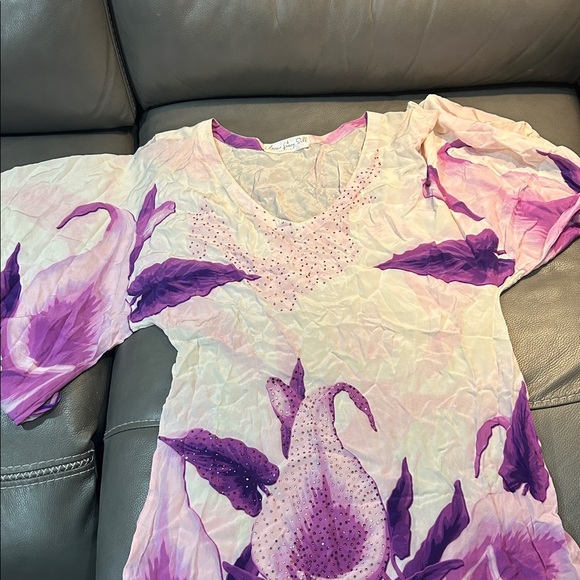 Victoria Luxury Silk Purple & Pink Floral Dress See measurements - Picture 6 of 6